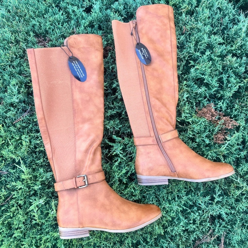 Style & Co Kimmball Wide Calf Faux Leather Over The Knee Boots Women's Sz 6M Tan